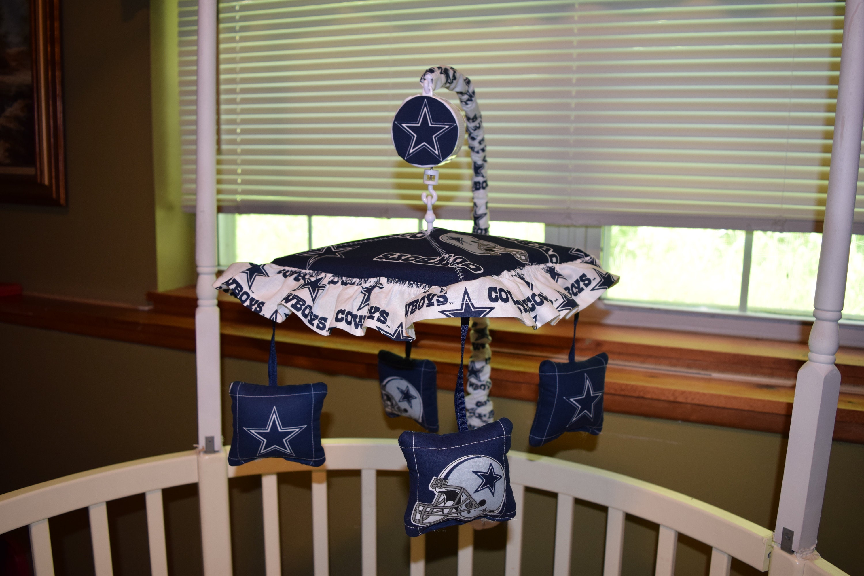 New Crib Nursery Umbrella Mobile M W Dallas Cowboys Fabric Etsy
