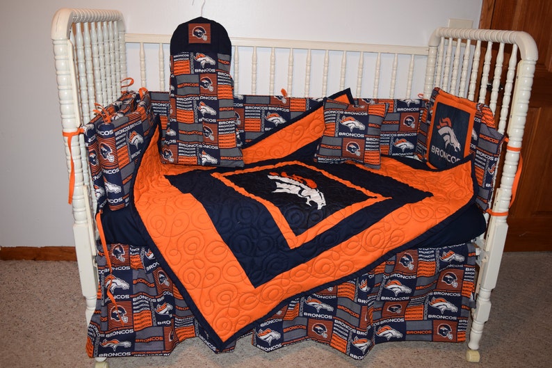 New Nursery Crib Bedding Set M W Denver Broncos Fabric Etsy