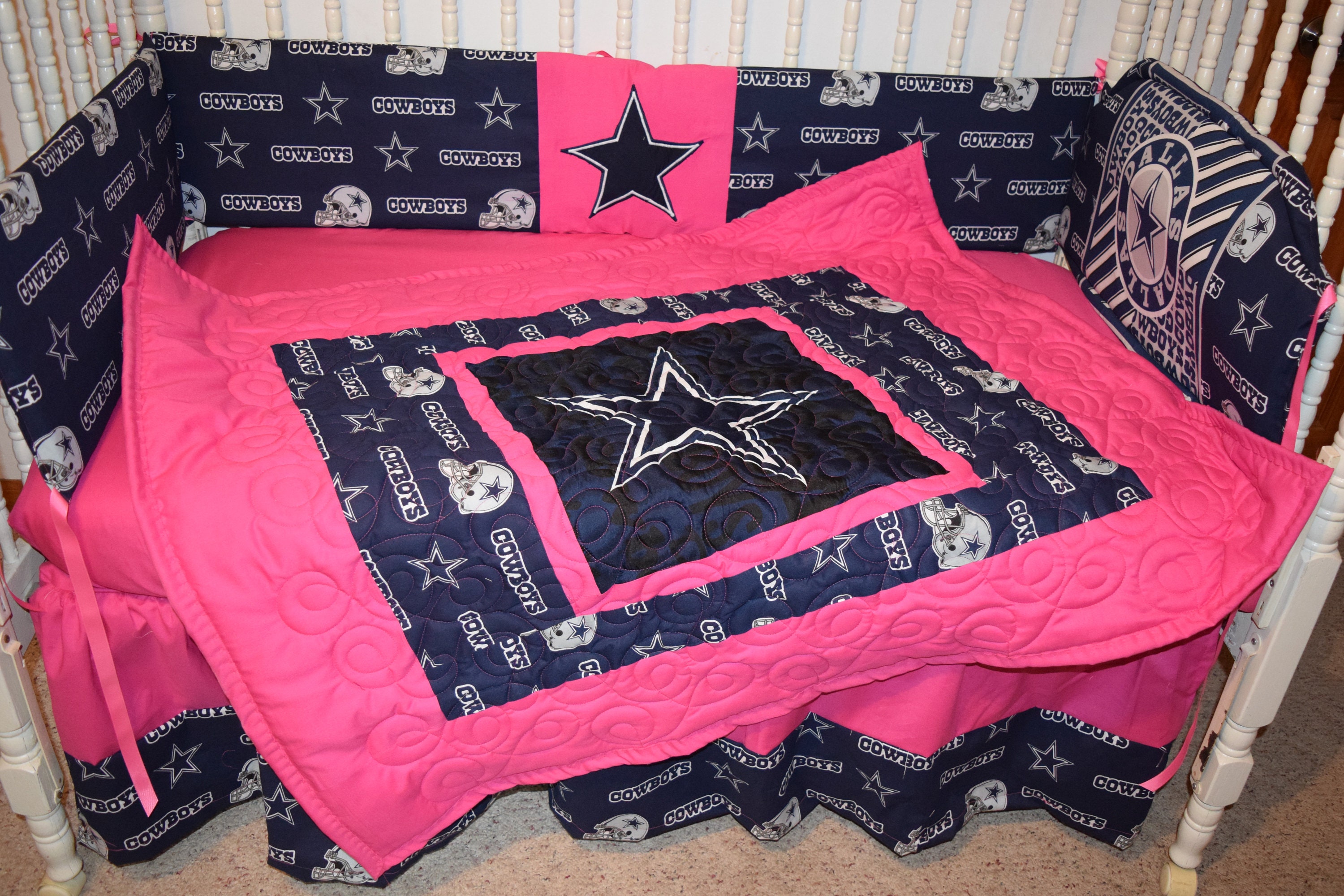 New Crib Nursery Bedding Set M/w Hot Pink Dallas Cowboys Etsy
