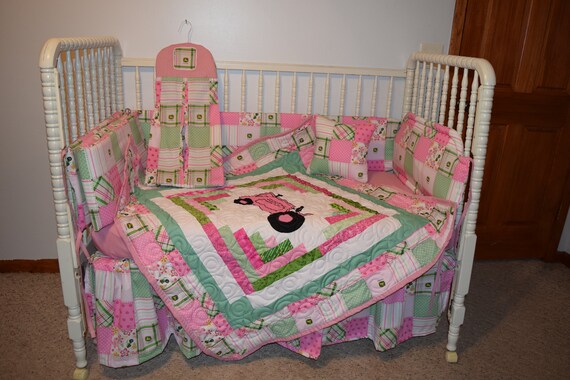 New Crib Bedding M W Pink Madras John Deere Fabric Etsy