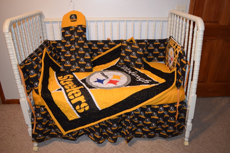 New Crib Bedding Set M W Pittsburgh Steelers Fabric Etsy