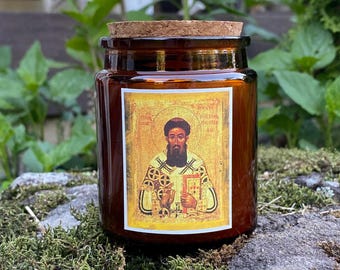 Pure beeswax Orthodox jar candle - Saint Gregory Palamas