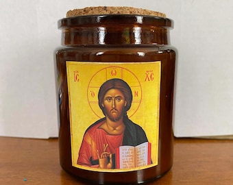 Pure beeswax Orthodox jar candle - Jesus Christ