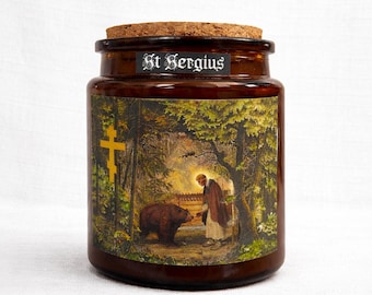 Pure beeswax Orthodox jar candle - Saint Sergius of Radonezh