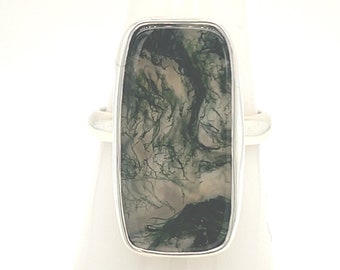 Montana Green Moss Agate 925 Sterling Silver Ring Size 8