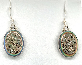 Titanium Coated Druzy Earrings Sterling Silver