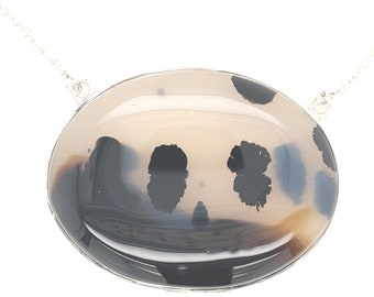 Montana Moss Agate 925 Sterling Silver Bezel Set Oval Necklace
