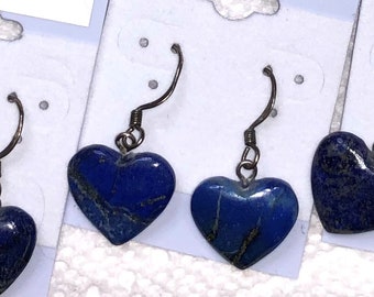 Handmade Lapis Heart Dangle Earrings