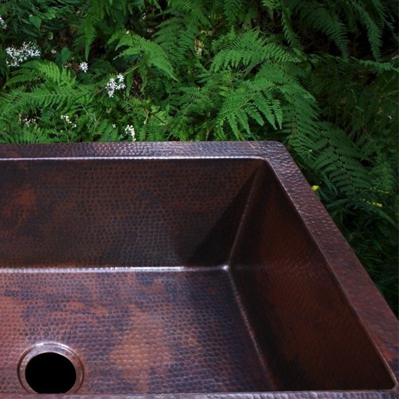 Copper Farmhouse Apron Kitchen Sink Double Well Artisan Etsy