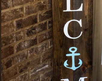 Large Rustic Welcome Shutter Sign – Anchor Porch Decor (11" x 60")
