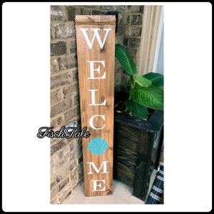 Large Welcome Sign with Seashell - Beach Welcome - Wood Sign -  any symbol Welcome - Nautical Porch Sign - Hand Painted Sea Shell Wood Sign