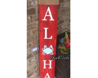 Large aloha Sign with crab - tropical welcome - Wood Sign -  any symbol aloha - Nautical Porch Sign - aloha Sign - beach - 48x8
