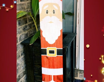 Rustic Santa Claus Wood Sign - Country Christmas Decor (48x8 inch)