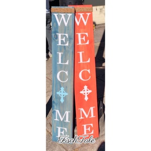 Large Welcome Sign with Cross - Church Welcome - Wood Sign -  any symbol Welcome - Religious Porch Sign - Hand Painted Christian Wood Sign