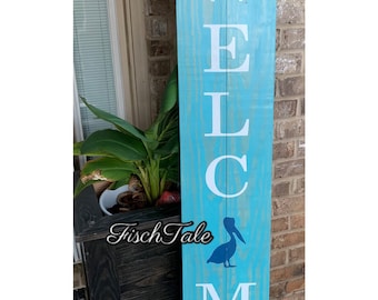 Large Rustic Welcome Sign – Pelican Beach Porch Decor (11" x 60")