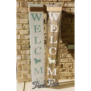 Large Welcome Sign with doxie - daschund Welcome - Wood Sign -  any dog symbol Welcome - Doxie Porch Sign - Welcome Pup Sign - Doxie Rescue