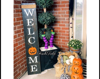 Rustic Pumpkin Welcome Sign – Large Farmhouse Halloween Porch Decor