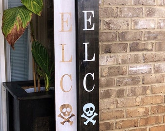 Large Welcome Sign with Jolly Roger - Jolly Roger Welcome - Wood Sign -  pirate Welcome - nautical sign - Rustic sea Porch sign