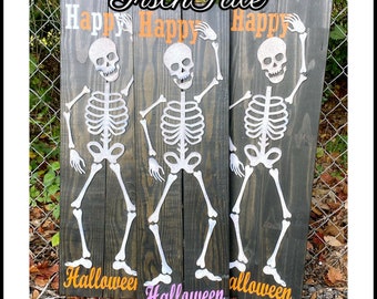 Rustic Halloween Shutter Sign – 3D Skeleton, Spooky Wood Decor