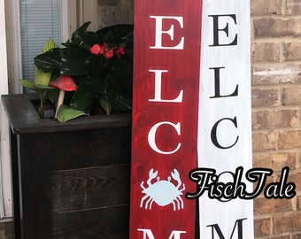 Large Welcome Sign with Crab - Beach Welcome - Wood Sign -  any symbol Welcome - Nautical Porch Sign - Hand Painted Home Crab Wood Sign