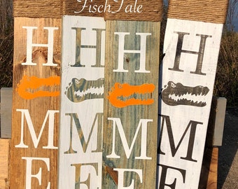 Gator "Home" Wood Sign - Florida, Rustic Welcome Decor
