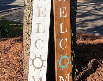 Helm Welcome Sign - Welcome - Helm sign - Welcome sign with Captain's Wheel - Wooden home sign - Ship wooden sign - wood sail sign