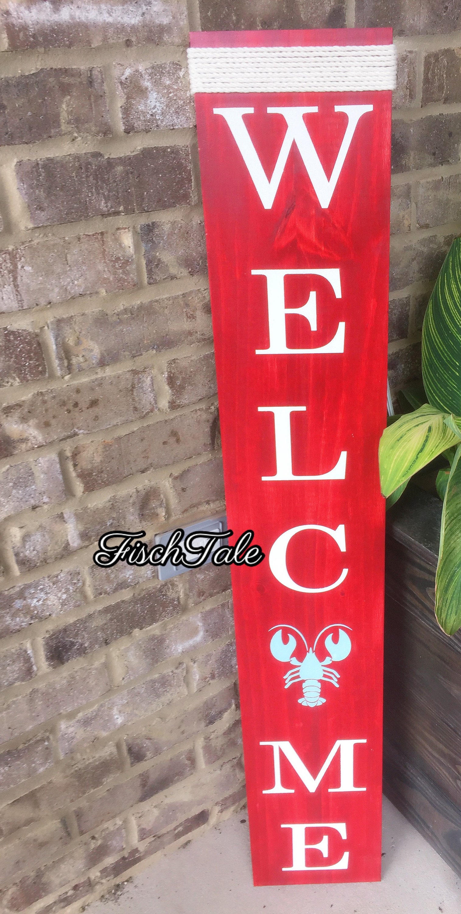 Hand Painted Lobster Welcome Sign – Nautical Porch Decor (8