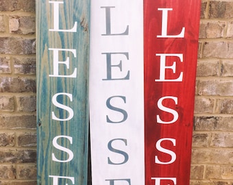 Large Blessed Wood Sign - Rustic Porch Welcome (8" x 48")