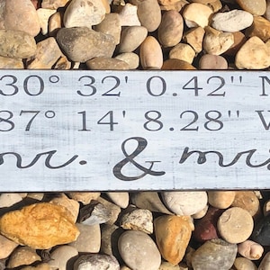 Wedding Coordinate Sign - GPS Sign - Address Sign - Location - Home Decor Sign - Rustic Home  - Mr. and Mrs. - wedding - 5th Anniversary