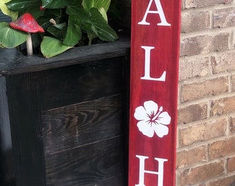 Aloha Welcome Wood Sign – Hawaiian Decor With Hibiscus, 3ft - Etsy