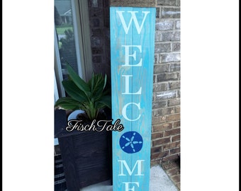 Large Welcome Shutter Sign with sand dollar symbol - Welcome  - any symbol Welcome - Rustic beach Porch Sign - sanddollar - nautical sign