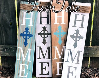 Wooden Cross Sign - Welcome - Christian sign - Home sign with Cross - Wooden home sign - Cross wooden sign