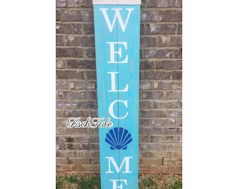 Large Rustic Welcome Shutter Sign – Seashell Nautical Porch Decor