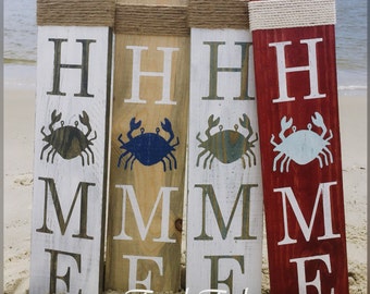 Hand Painted Crab Wood Home Sign – Beach House Decor