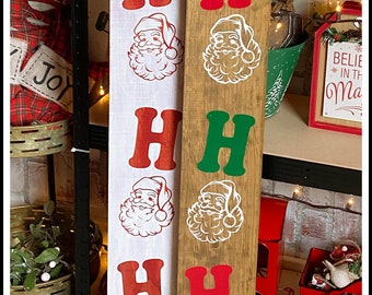 Retro Santa Sign - Ho Ho Ho - welcome sign - Christmas sign with Santa - Wooden porch sign - holidays wooden sign - wood st. Nick sign
