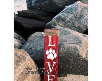 Pawprint love Sign - Family sign - Love sign with paw - Wooden Love sign - Love wooden dog sign - Valentine's Day - Anniversary - Present