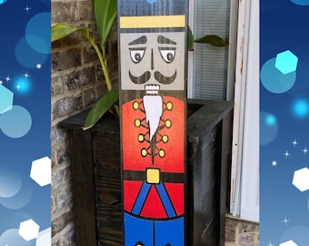 Rustic Nutcracker Christmas Sign - Ebony Stained Wood, Toy Soldier