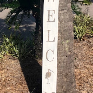 Large Welcome Sign with heron - heron Welcome - Wood Sign -  bird Welcome - nautical sign - Rustic heron Porch Sign - Beach Sign