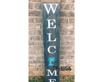 Large Welcome Sign with palm - beach Welcome - Wood tropical Sign -  any symbol Welcome - Porch Sign - Welcome Sign with palm tree - 4x8