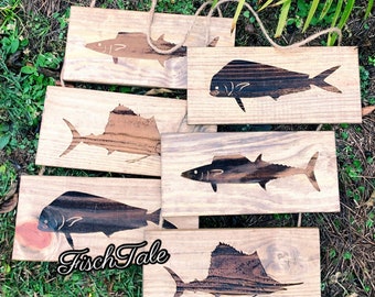 Engraved Wood Fishing signs - Laser Fisherman sign -  Grand Slam - Mahi mahi - sailfish - wahoo - Blue Water Grand Slam - Father's Day