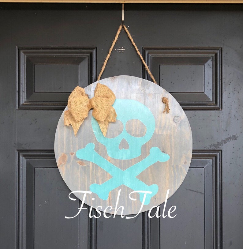 Jolly Roger Door Hanger Rustic Wood Sign Pirate Door Hanger Home Decor Rustic Decor Wedding Present Welcome Door Hanger Jolly image 1