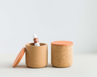 Emke Cork Vessel - TANGERINE Cork Lid - Desk Tidy - Storage Pot