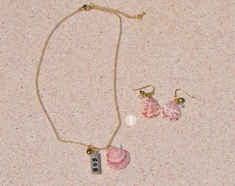 Small Calico Seashell Earring & Necklace Set, Florida Beach Jewelry, Gold plated Jewelry, Boho Jewelry , 2nd collection sets
