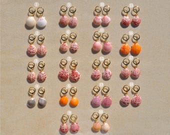 Calico Scallop Huggie Hoop Earrings: Gold-Plated Sanibel Seashell Jewelry, Bowman's Beach Collection