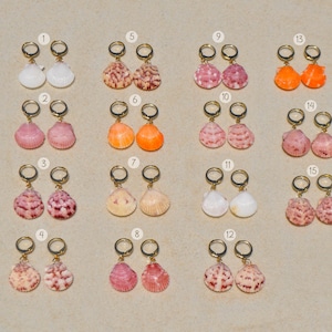 Calico Scallop Shell Earrings: Sanibel Seashell Huggie Hoops, Dixie Beach Collection