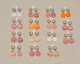 Calico Scallop Shell Earrings: Sanibel Seashell Huggie Hoops, Dixie Beach Collection