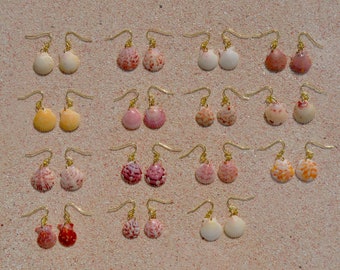 Mini Calico Scallop Earrings: Gold Plated Beach Jewelry, Mini 3rd Collection