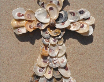 Seashell Cross: Handmade Oyster Shell Beach Decor