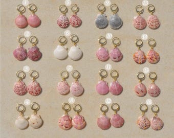 Calico Scallop Shell Earrings: Gold-Plated Huggie Hoops, Handmade Florida Jewelry, Blind Pass Beach Collection