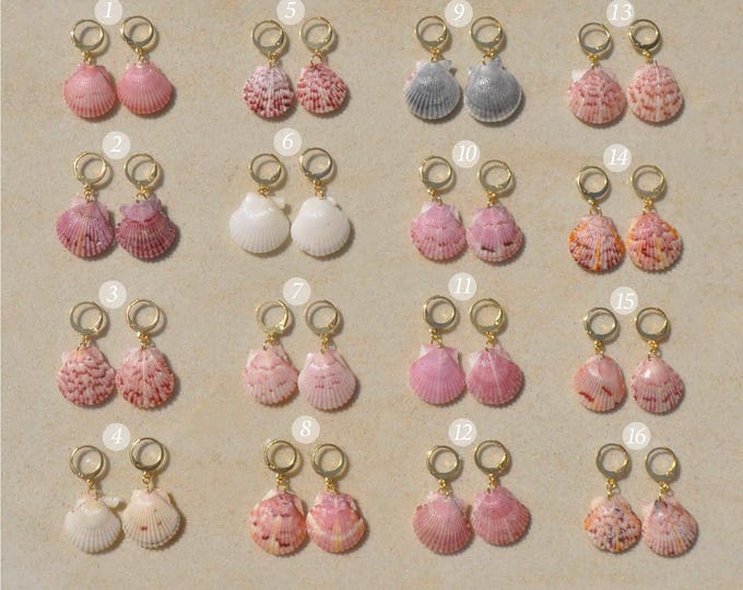Calico Scallop Shell Earrings: Gold-Plated Huggie Hoops, Handmade Florida Jewelry, Blind Pass Beach Collection